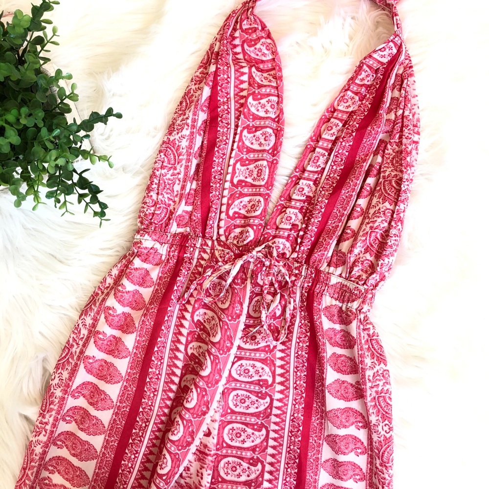 Long Pink White Pretty Maxi Halter Boho Backless